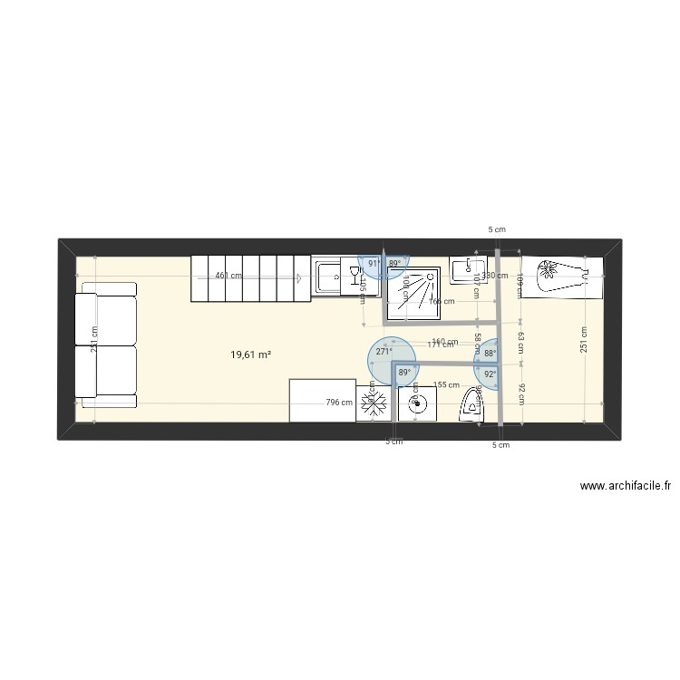 Jardin. Plan de 3 pièces et 42 m2