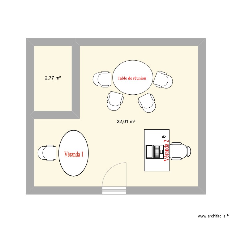 Veranda . Plan de 2 pièces et 25 m2