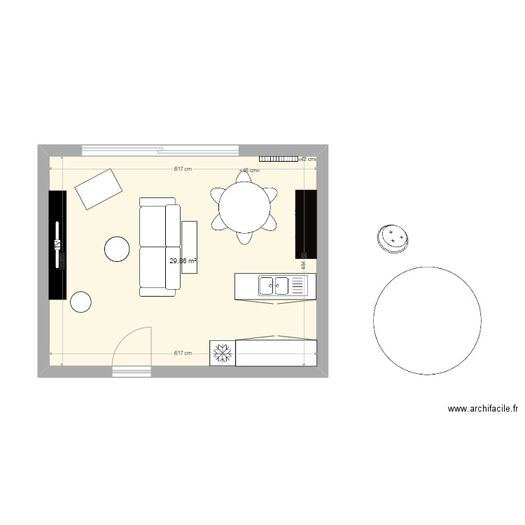 Hoyaux option2. Plan de 1 pièce et 30 m2