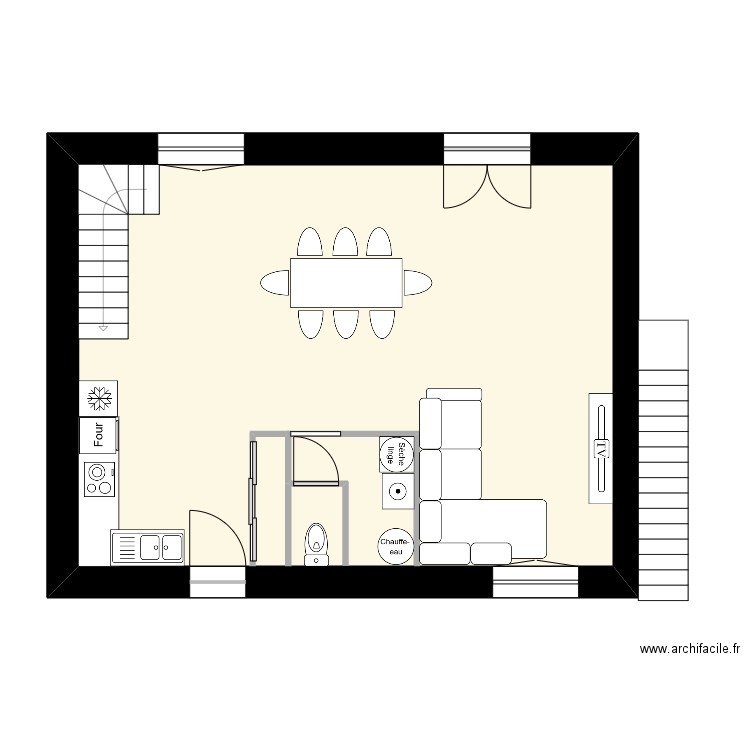 Maison mitoyenne 1 modifée. Plan de 1 pièce et 55 m2