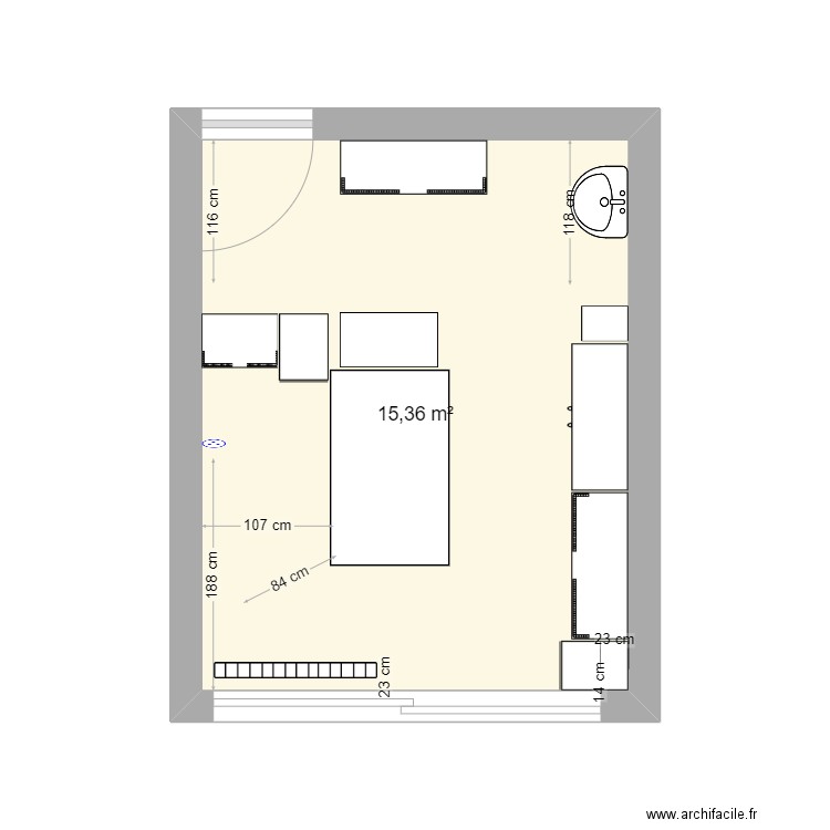 bureau gdc 4. Plan de 1 pièce et 15 m2