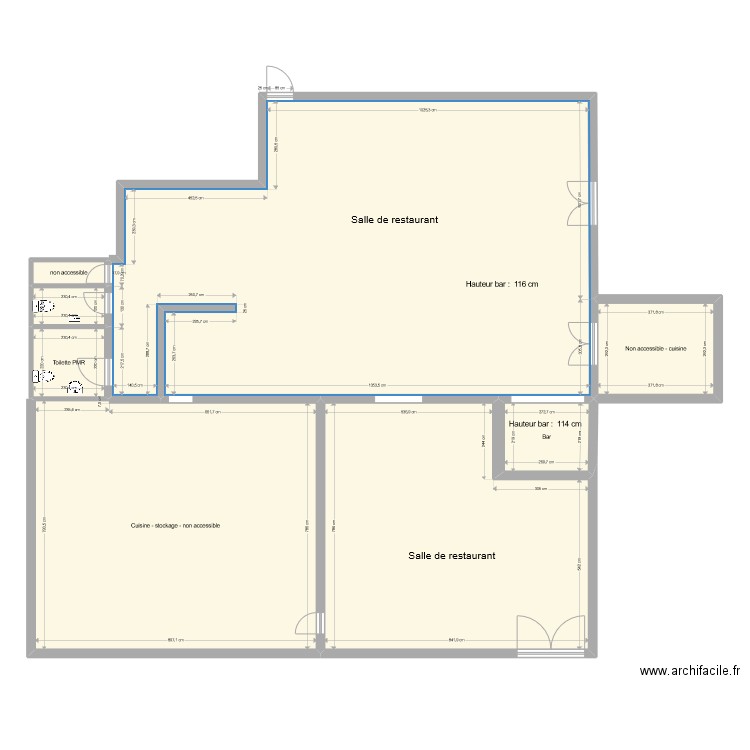 Lac Bleu - plan du restaurant - version rectifiée. Plan de 8 pièces et 282 m2