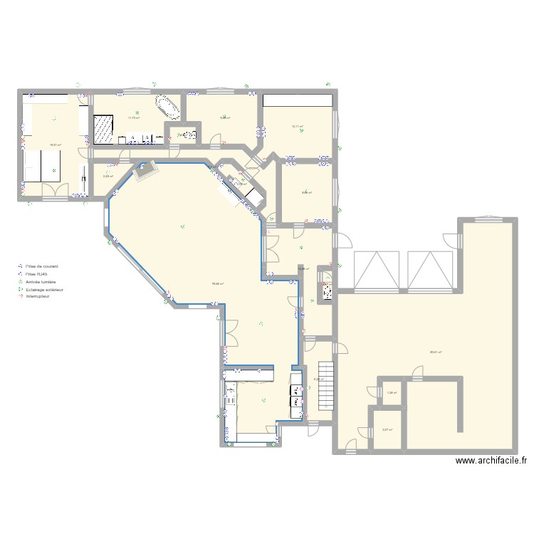 chastre. Plan de 16 pièces et 260 m2