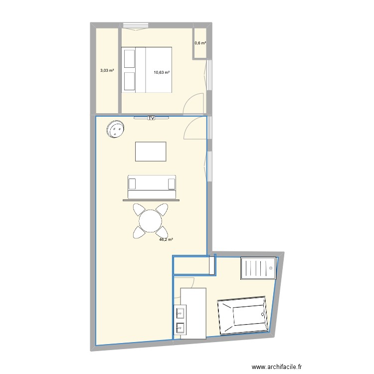 Appt 60m2 scd 2. Plan de 4 pièces et 60 m2