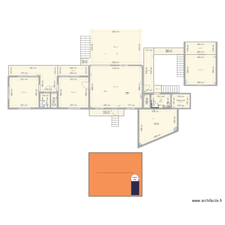 faka avancement . Plan de 19 pièces et 158 m2