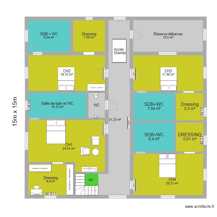 ETAGE RAMPE Garage. Plan de 15 pièces et 195 m2