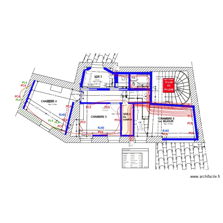 PLAN R2. Plan de 1 pièce et 3 m2