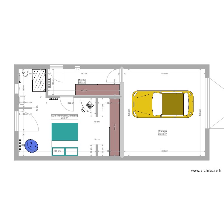 Suite Parentale  Puysserampion. Plan de 3 pièces et 56 m2