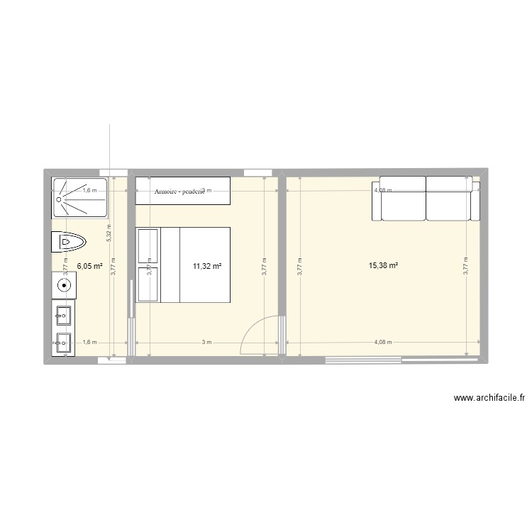 BUNGALOW HM 4MAI22. Plan de 3 pièces et 33 m2