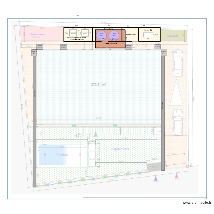 Modifications sur le plan. Plan de 7 pièces et 27 m2