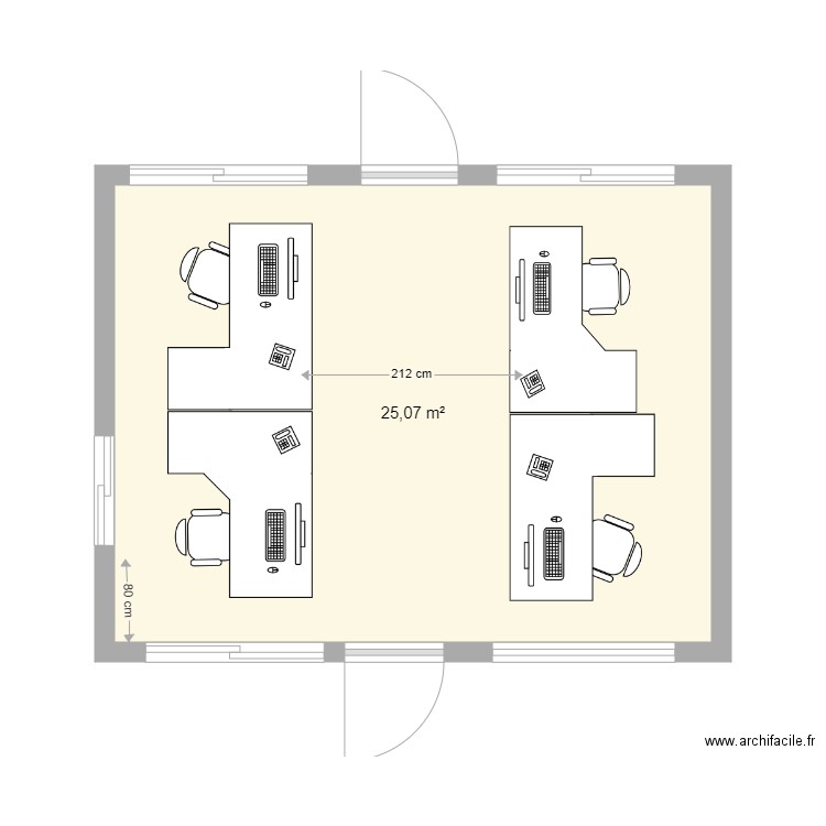 Algéco vide avec bureaux 3. Plan de 1 pièce et 25 m2