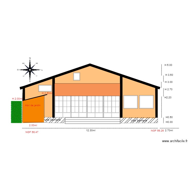 Facade SUD     chalet 20 abri. Plan de 0 pièce et 0 m2