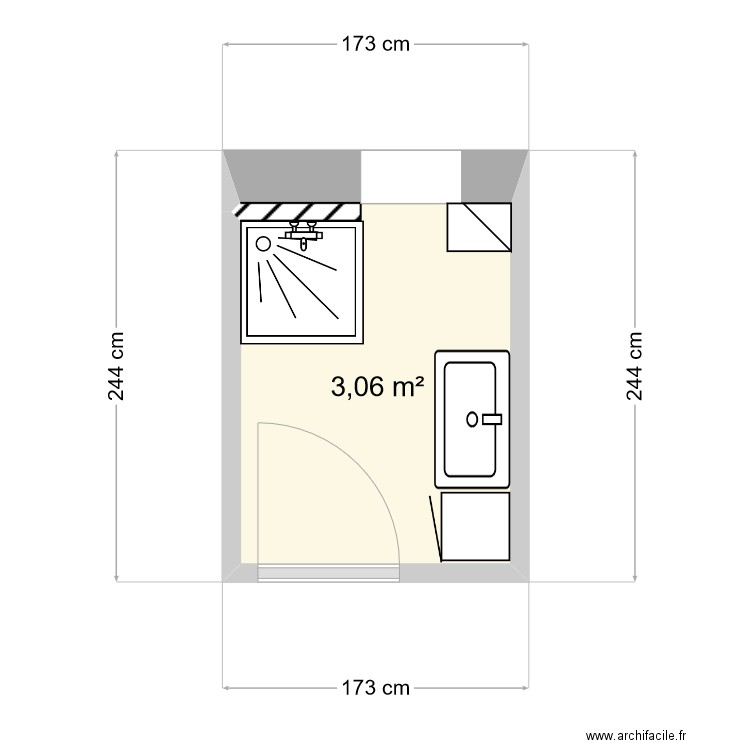 Limours-RDC-SdB-2. Plan de 1 pièce et 3 m2