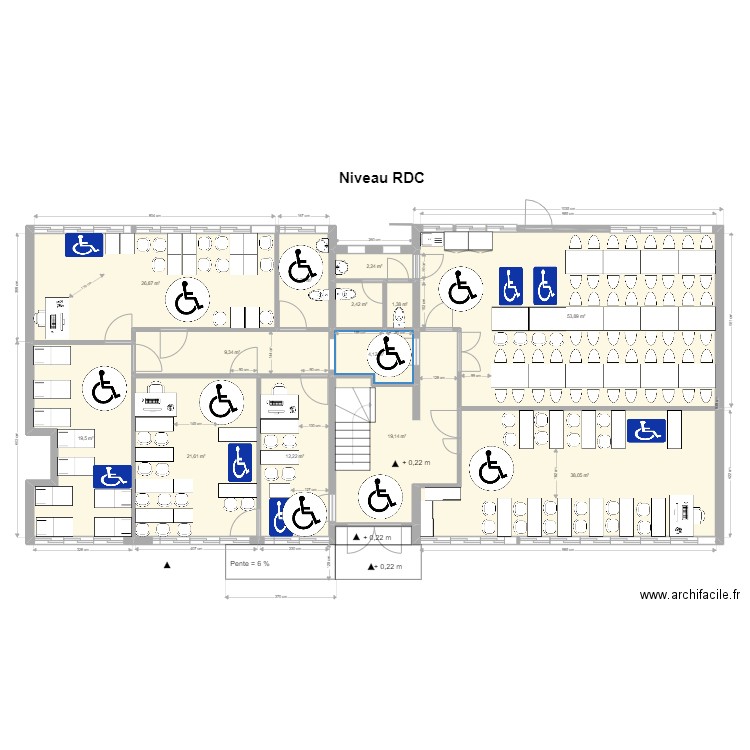 Accessibilité 1  RDC Guillemin. Plan de 13 pièces et 216 m2