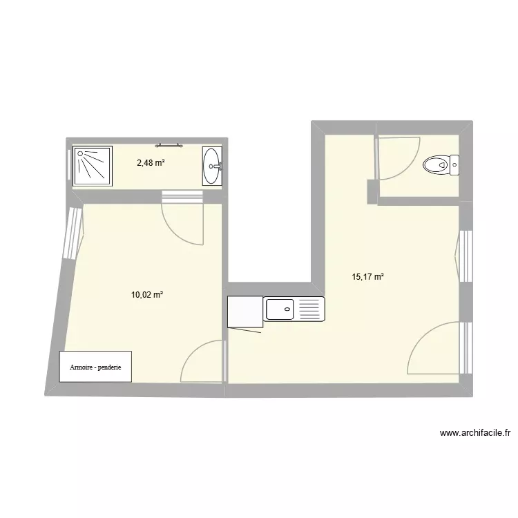 T2 rdc. Plan de 3 Pièces et 28 m²