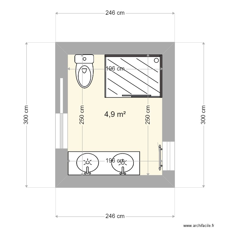 SDB . Plan de 1 pièce et 5 m2