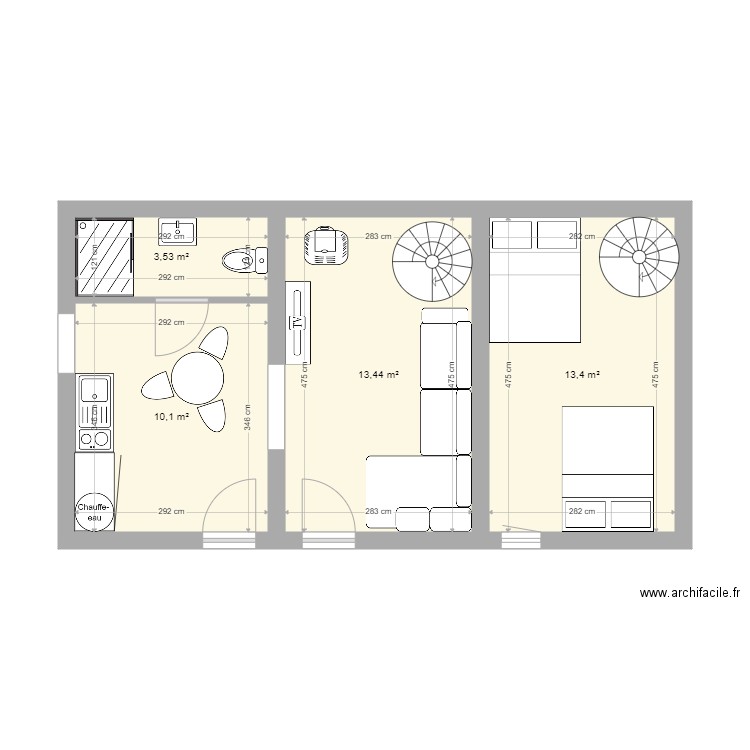 four  a pain. Plan de 4 pièces et 40 m2