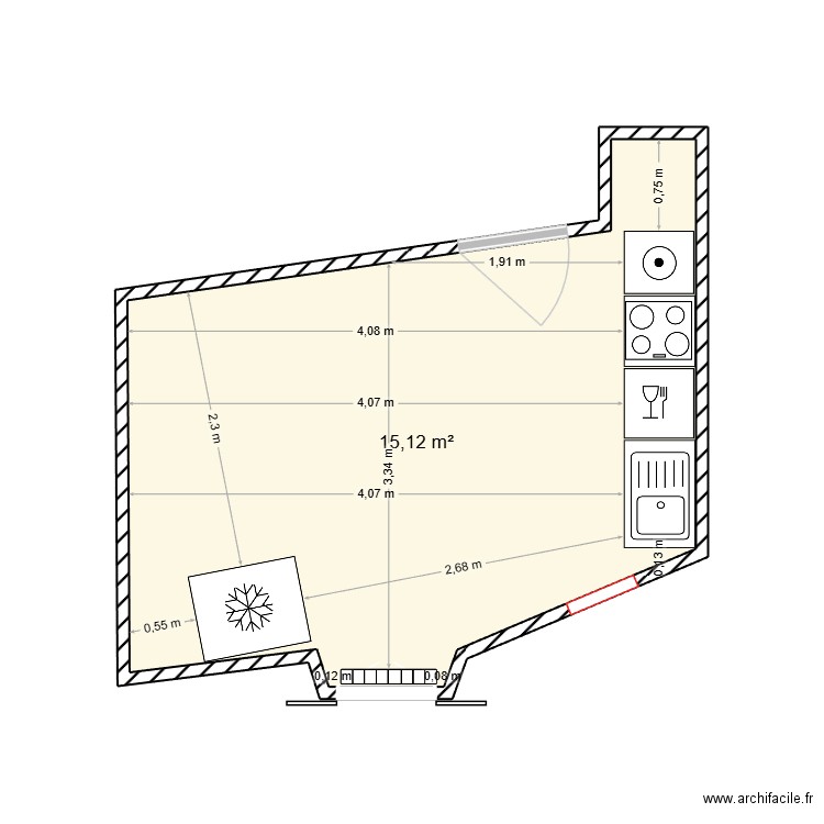 Cuisine. Plan de 1 pièce et 15 m2