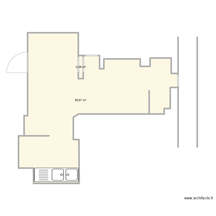 Cuisien. Plan de 2 pièces et 36 m2