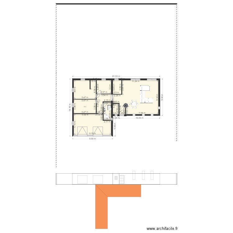 plan de maison en L 2. Plan de 0 pièce et 0 m2