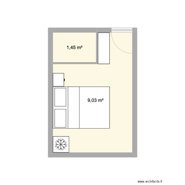 Chambre 1 ONYX. Plan de 2 pièces et 10 m2