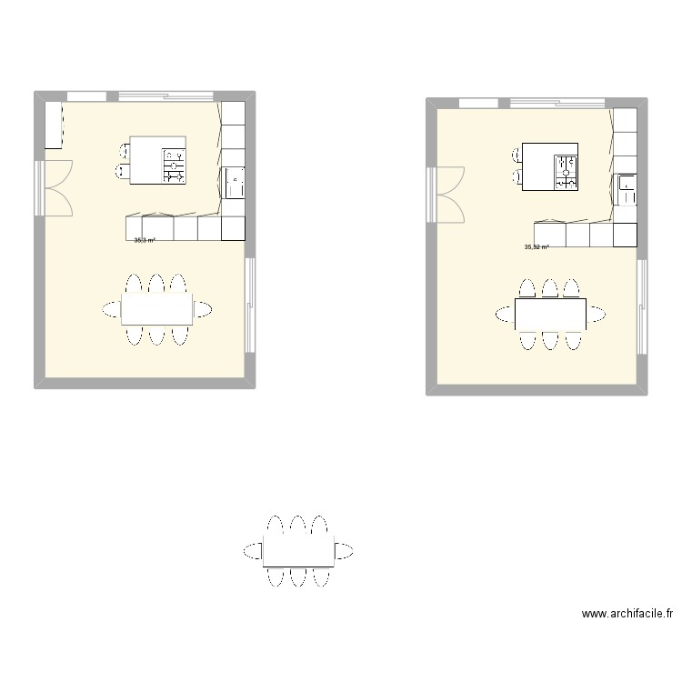 PLAN CUISINE . Plan de 2 pièces et 71 m2