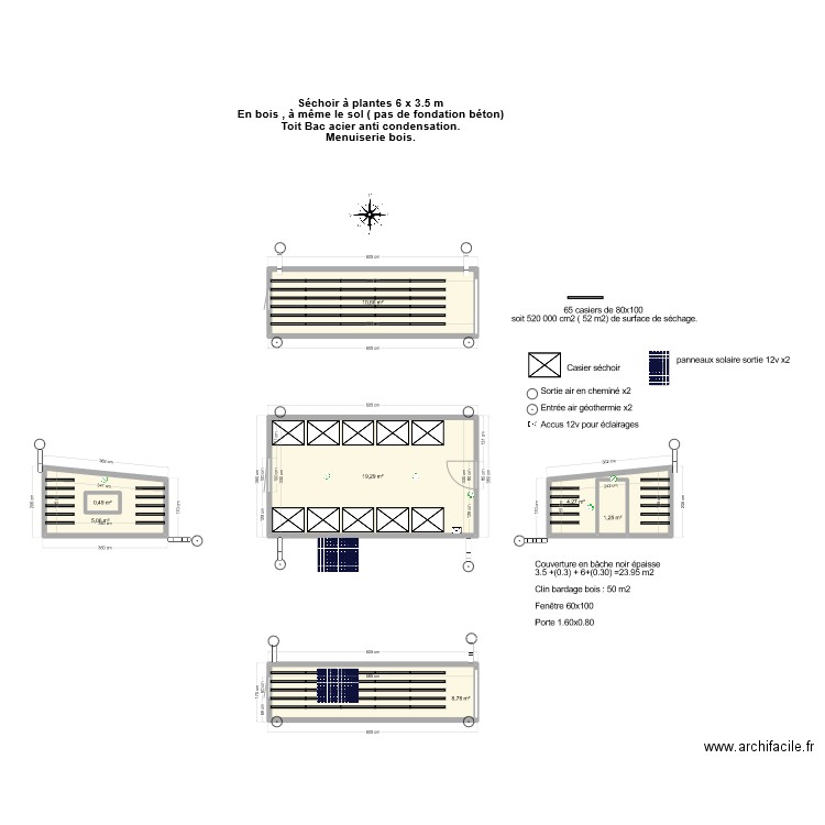 sechoir. Plan de 7 pièces et 50 m2