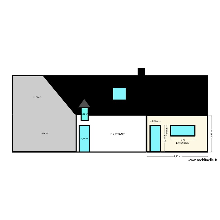 Façade Sud. Plan de 10 pièces et 82 m2