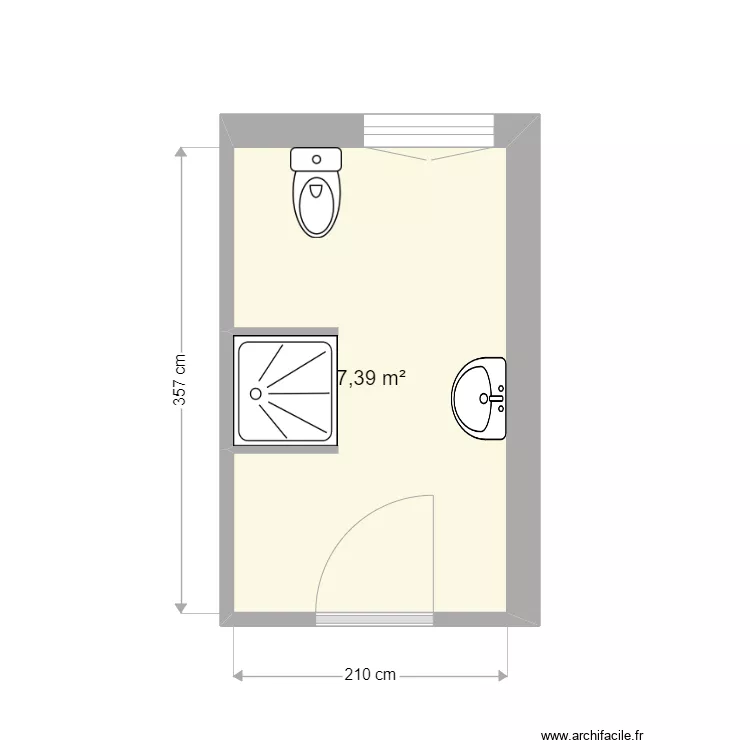 Salle de bain 210 x 360. Plan de 