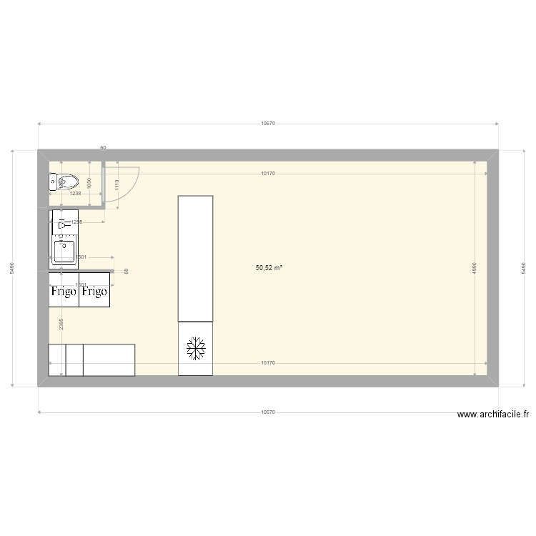 epicurien candide. Plan de 1 pièce et 51 m2