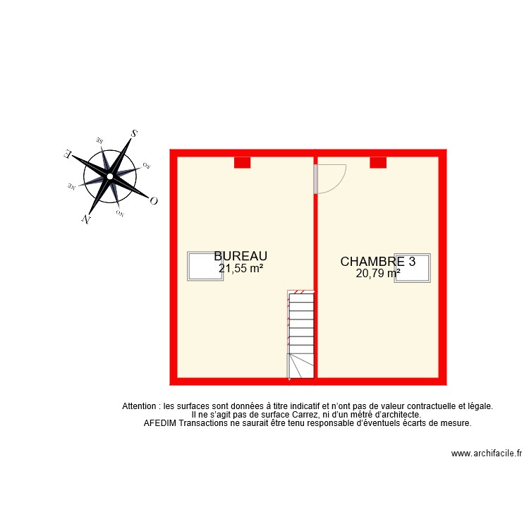 BI 7825 ETAGE 2. Plan de 3 pièces et 44 m2