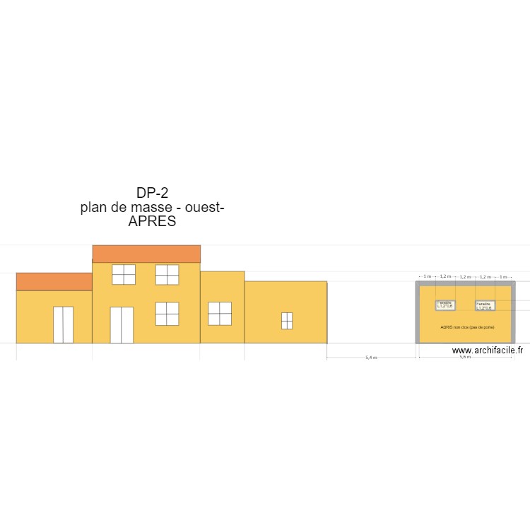 plan de masse- APRES cuisine. Plan de 3 pièces et 21 m2