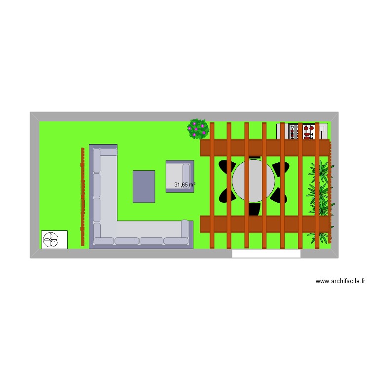 terrasse kim. Plan de 1 pièce et 32 m2