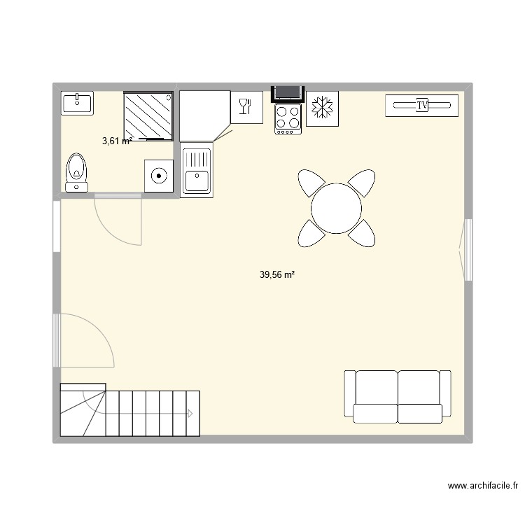 RCD-14  def. Plan de 2 pièces et 43 m2