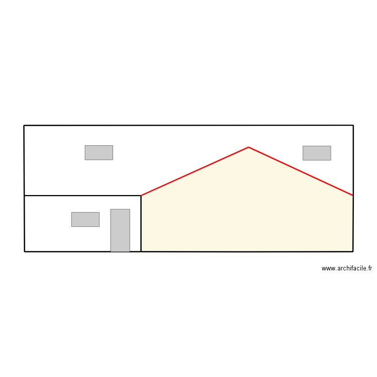 facade sud. Plan de 3 pièces et 73 m2