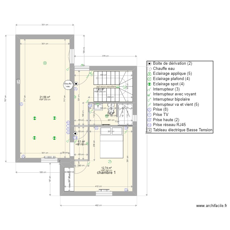 Marie Louise rdc. Plan de 5 pièces et 47 m2