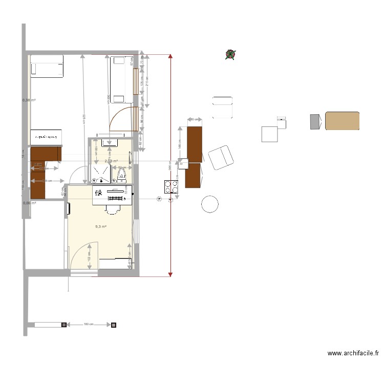 cabanon PSE. Plan de 4 pièces et 13 m2