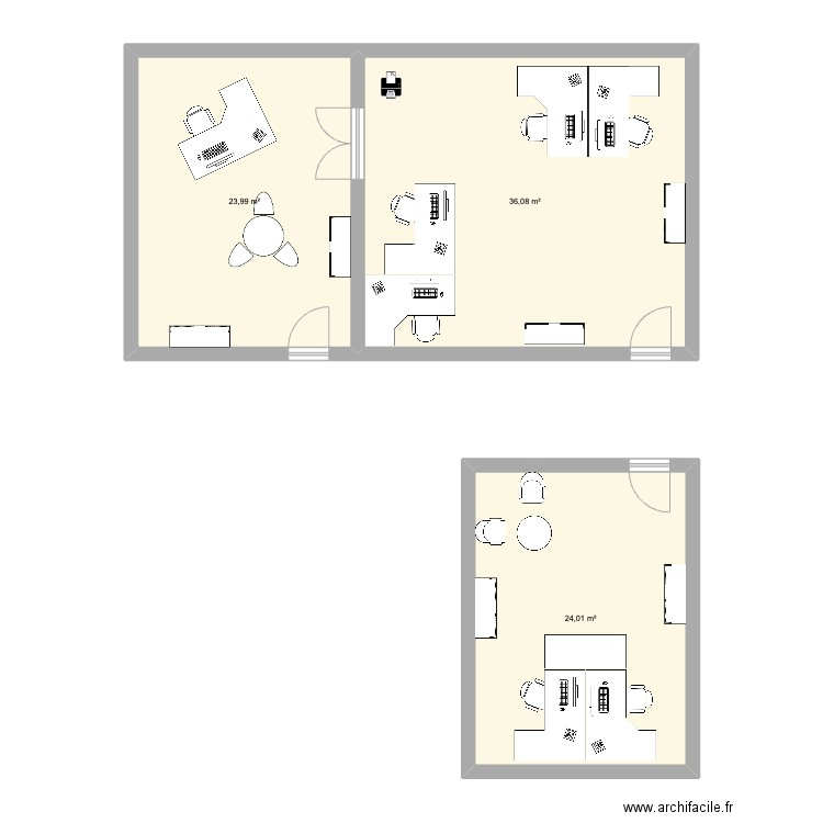 Bureau 202. Plan de 3 pièces et 84 m2