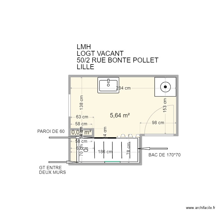 LMH LOGT VACANT LILLE. Plan de 2 pièces et 6 m2