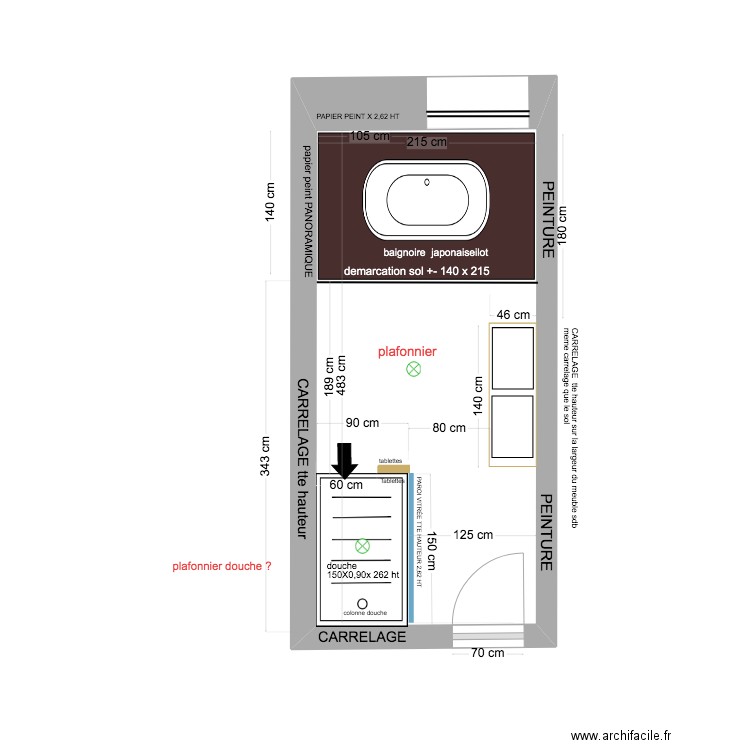 sdb aissa 2023 descriptif. Plan de 1 pièce et 10 m2