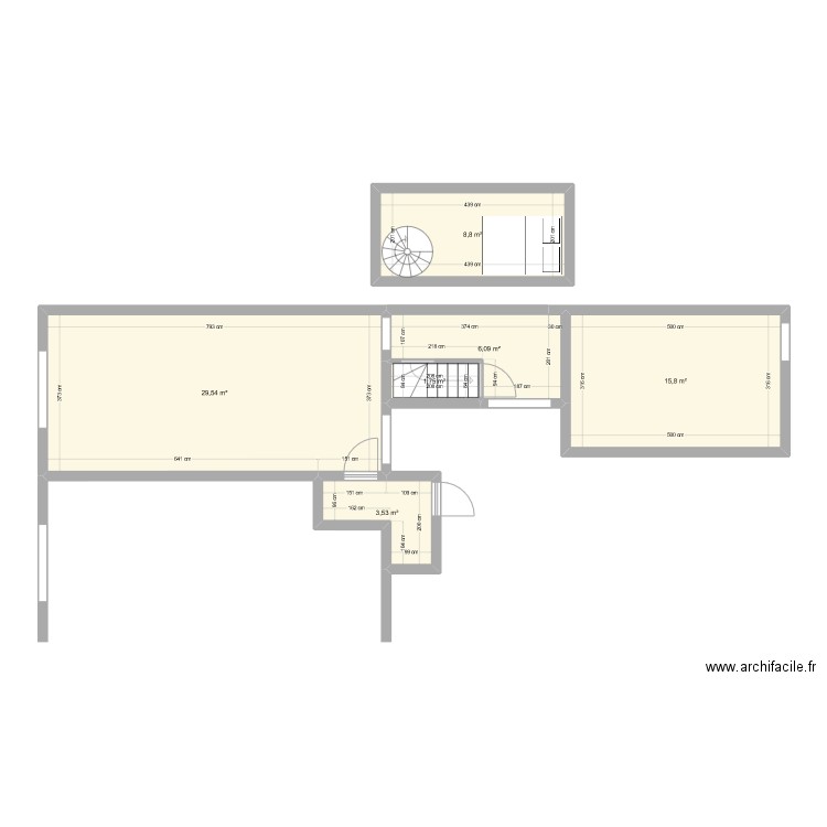 Angleterre 50/7 avant travaux. Plan de 6 pièces et 66 m2