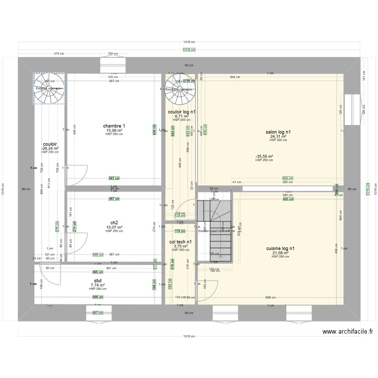 PROJET LACAUNE étage 1 gabi1Z1. Plan de 9 pièces et 185 m2