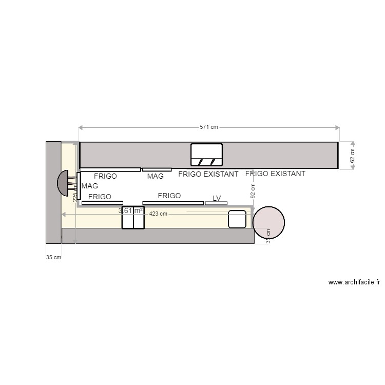 diam's. Plan de 1 pièce et 4 m2