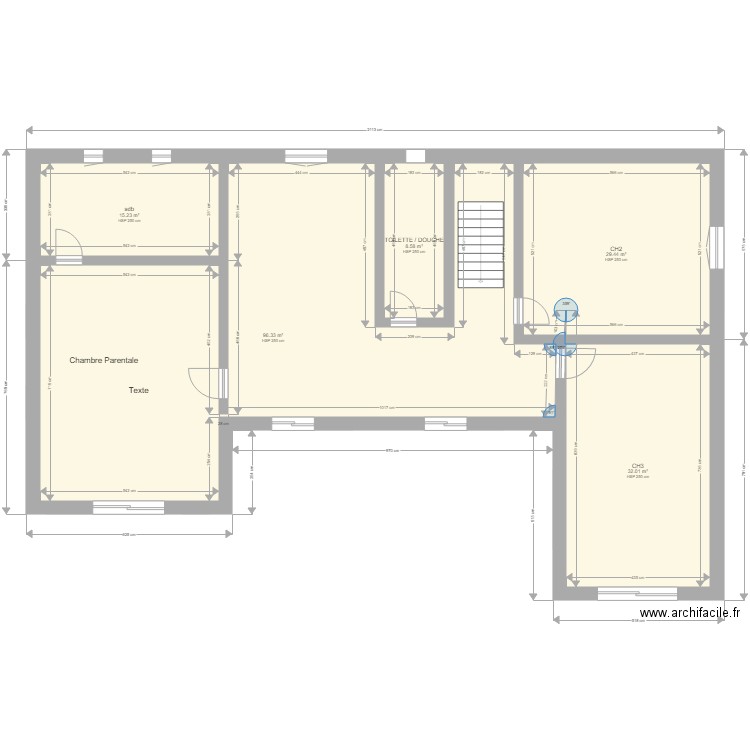 Plan projet chalet des Sables Etage  facade Sud . Plan de 0 pièce et 0 m2