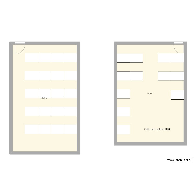 C010 version salle des cartes. Plan de 2 pièces et 115 m2