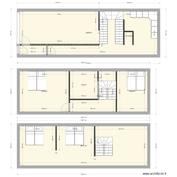 sibile. Plan de 6 pièces et 158 m2