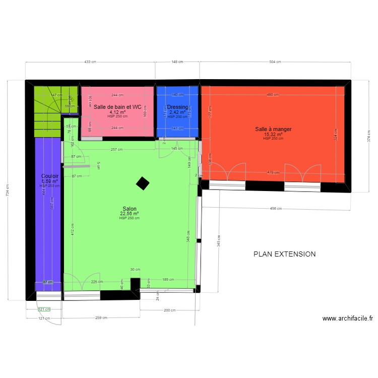 RDC FINAL AVEC COULOIR 1 modifie. Plan de 5 pièces et 51 m2