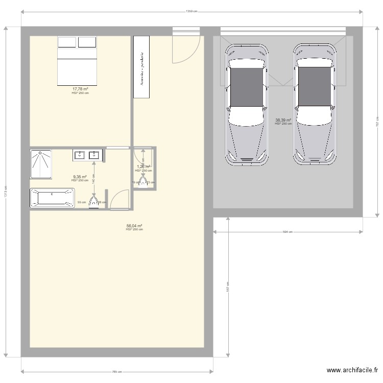 RECTANGLE. Plan de 5 pièces et 123 m2