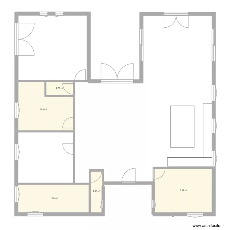 Le H. Plan de 5  et 43 m²