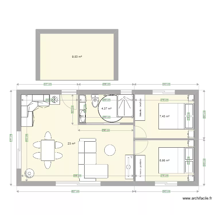moins de 50 m2. Plan de 